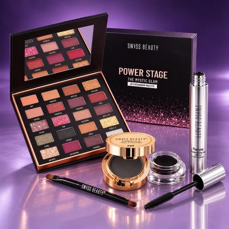 Buy Swiss Beauty The Eye Makeup Edit (Swiss Beauty Mascara + Eyebrow & Gel Eyeliner + Eyeshadow Palette) Combo of 3-Purplle