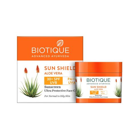 Buy Biotique Bio Aloe Vera Sun Shield Ultra Protective Face Cream SPF 30+ UVA/UVB Sunscree (50 gm)-Purplle