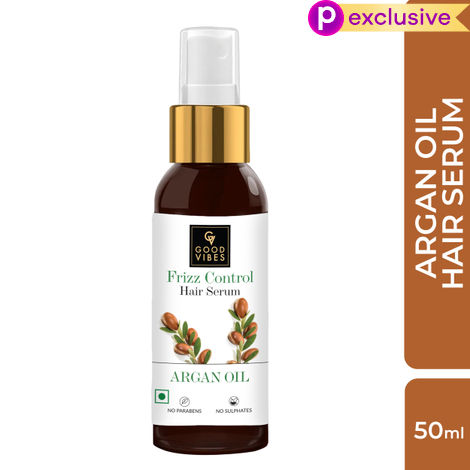Buy Good Vibes Argan Oil Hairfall Control Vitalizing Serum | Frizz Control, Shine, Stregthening | No Parabens, No Sulphates, No Animal Testing (50 ml)-Purplle
