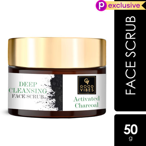 Buy Good Vibes Activated Charcoal Deep Cleansing Face Scrub | Anti-Acne, Blackhead | With Almond Oil | No Parabens, No Sulphates, No Mineral Oil (50 gm)-Purplle