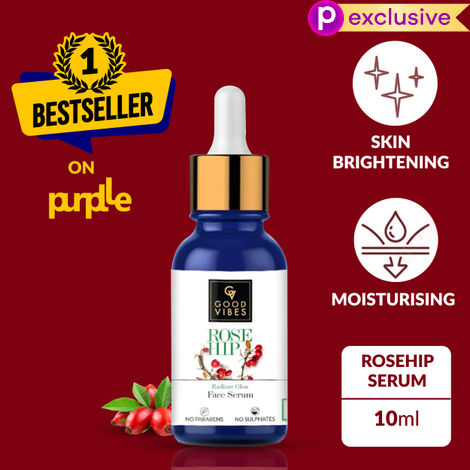Buy Good Vibes Rosehip Radiant Glow Face Serum | Light, Non-Sticky, Brightening | With Vitamin E | No Parabens, No Sulphates, No Animal Testing (10 ml)-Purplle
