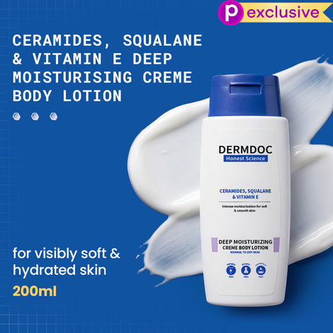 Buy DERMDOC by Purplle Ceramides, Squalane & Vitamin E Deep Moisturising Creme Body Lotion (200 ml) | body lotion for dry skin | non-greasy moisturizer, quick absorbing, long lasting moisture-Purplle