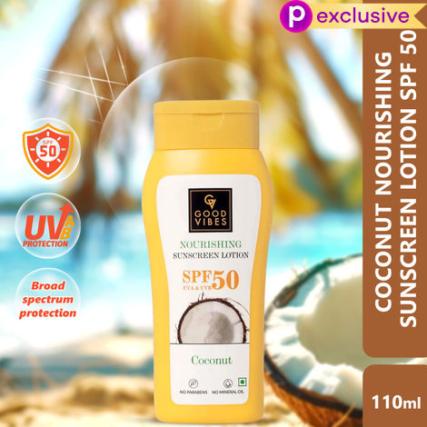 Buy Good Vibes Coconut Nourishing Sunscreen Lotion SPF 50, With Lime & Rosemary Leaf Oil | Vegan, No Parabens, No Mineral Oil, No Silicones (110 ml)-Purplle
