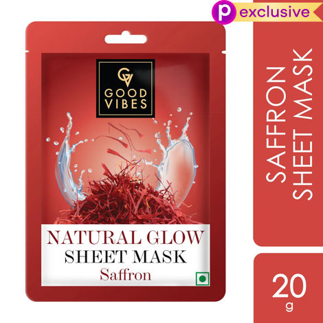 Buy Good Vibes Saffron Natural Glow Sheet Mask | For Glowing & Smooth Skin | Fights Signs Of Ageing, Treats Rough & Dull Skin (20 gm)-Purplle