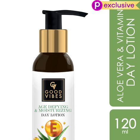 Buy Good Vibes Aloe Vera + Vitamin E Age Defying + Moisturizing Day Face Lotion with Milk Protein | Hydrating | No Parabens, No Sulphates (120 ml)-Purplle