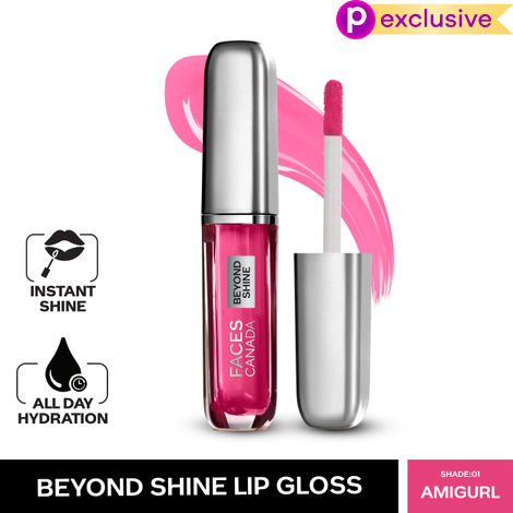 Buy Faces Canada Beyond Shine Lip Gloss AmiGurl 01 I Instant Shine I Long lasting Hydration I Nourishing Macadamia Oil I Vegan I 3ml-Purplle