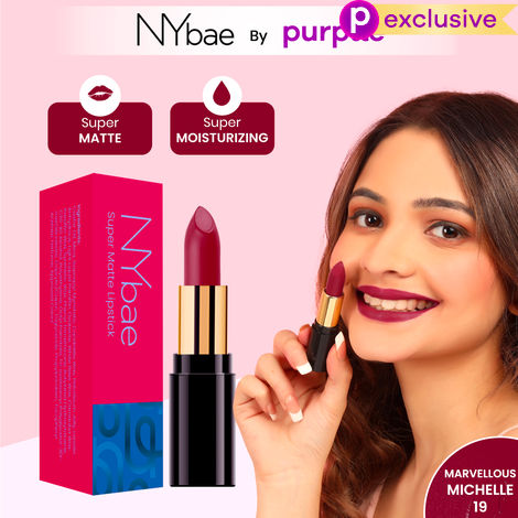 Buy NY Bae Super Matte Lipstick - Marvellous Michelle 19 (4.2 g) | Maroon | Matte Finish | Enriched with Vitamin E | Rich Colour Payoff | Nourishing | Long lasting | Smudgeproof | Vegan | Cruelty & Paraben Free-Purplle