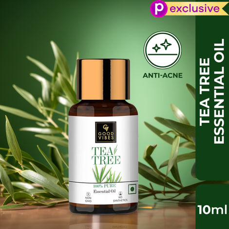 Buy Good Vibes 100% Pure Tea Tree Essential Oil | Anti-Acne, Helps Clears Pimples | No Synthetics, 100% Natural, 100% Vegetarian (10 ml)-Purplle
