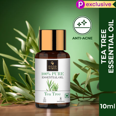 Buy Good Vibes 100% Pure Tea Tree Essential Oil | Anti-Acne, Helps Clears Pimples | No Synthetics, 100% Natural, 100% Vegetarian (10 ml)-Purplle