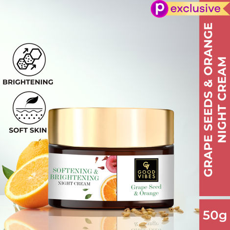 Buy Good Vibes Softening + Brightening Night Cream - Grape Seed + Orange (50 gm)-Purplle