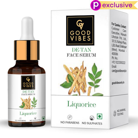 Buy Good Vibes Liquorice De-Tan Serum | Evens Skin Tone, Lightens | No Parabens, No Sulphates, No Animal Testing (10 ml)-Purplle