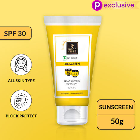Buy Good Vibes UVA & UVB Protection SPF 30 PA+++ Broad Spectrum Gel Creme | Water Resistant, Anti-Ageing | No Parabens, No Animal Testing (50 gm)-Purplle