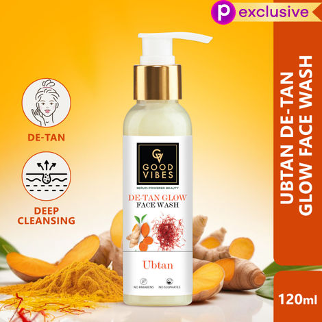Good Vibes Ubtan De Tan Glow Face Wash | Tan Removal, Brightening Cleansing (120 ml)