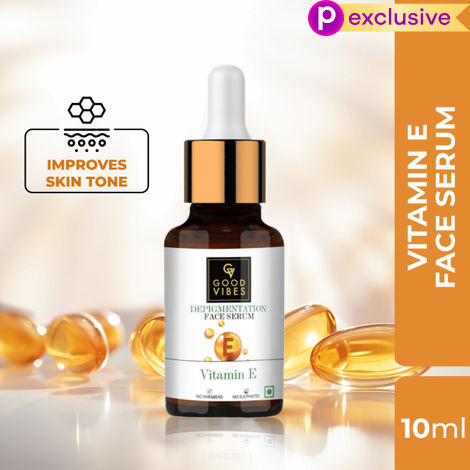 Buy Good Vibes Vitamin E De-Pigmentation Skin Serum | UV protection | Antioxidant | With Liquorice | No Parabens, No Sulphates, No Animal Testing (10 ml)-Purplle