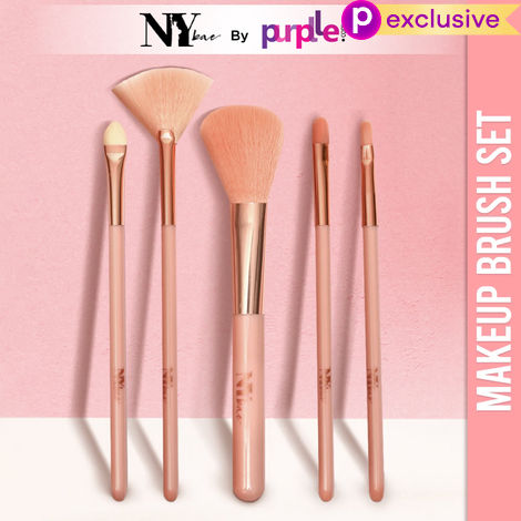 Buy NY Bae Pro Makeup Brush Set | Blending Brush | Flat Brush | Powder Brush | Blush Brush | Highlighter Brush | Fan Brush | Lip Brush | Soft Bristles Pack of 5-Purplle