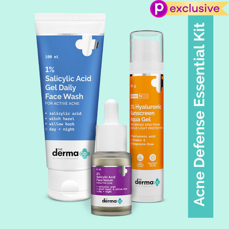 Buy The Derma Co. Acne Defense Trio Kit: Salicylic Acid Gel Facewash (100 ml)+ Salicylic Acid Serum(8 ml) + Hyaluronic Sunscreen (50 gm)-Purplle