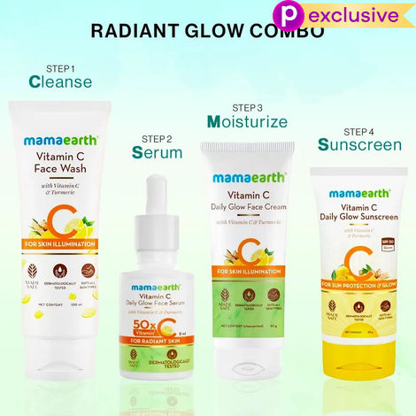 Mamaearth Vitamin C CSMS Combo : Vitamin C Face Wash (100 ml) + Vitamin C Daily Glow Face Serum (8 ml) + Vitamin C Daily Glow Face Cream (80 gm) + Vitamin C Sunscreen (50 gm)