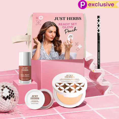 Buy Just Herbs Ready Set Glow Pouch - Compact (ivory), Deep Black Kajal, Lip & Cheek tint, Nail Polish - Sweet Gingerbread Combo of 4-Purplle