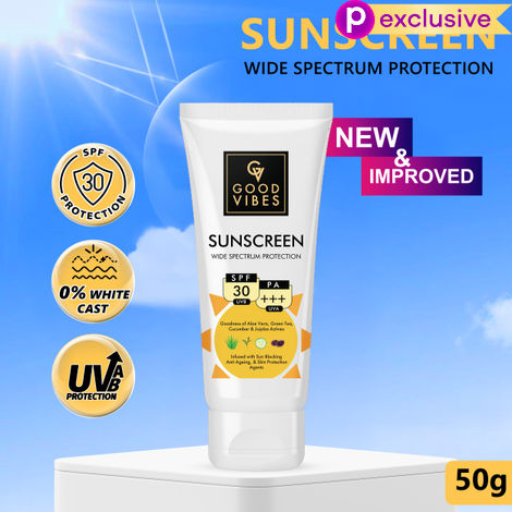 Buy Good Vibes Wide Spectrum Protection Sunscreen with SPF 30 | Non-Greasy, Anti-Ageing | With Aloe Vera | No Parabens, No Animal Testing (50 gm)-Purplle