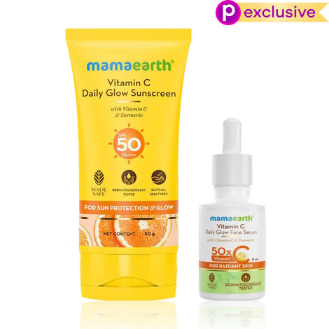 Buy Mamaearth Vitamin C Radiance Duo - Daily Glow Sunscreen (50 gm) + Daily Glow Face Serum (8 ml) Combo of 2-Purplle