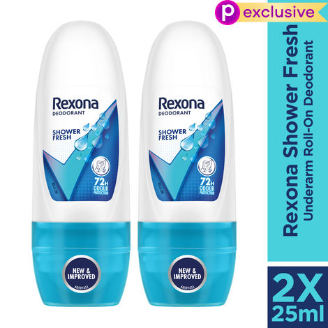 Buy Rexona Shower Fresh Underarm Roll On Perfume For Women, Antiperspirant, Removes Odour, Keeps Skin Fresh & Clean, Alcohol Free, Skin Friendly (25 ml) -Pack of 2-Purplle