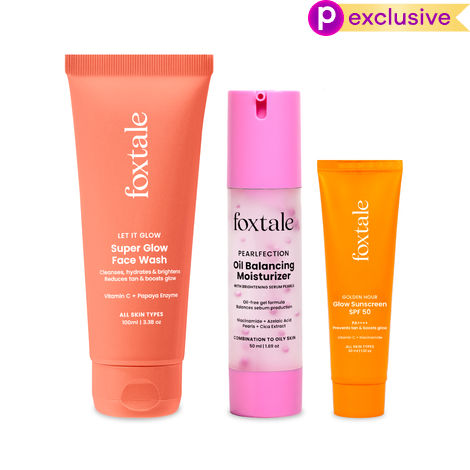 Buy FoxTale Instant Glow Routine - Super Glow Face Wash (100 ml) + Oil Balancing Moisturizer (50 ml) + SPF 50 Glow Sunscreen (30 ml)-Purplle