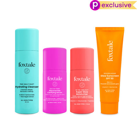 FoxTale Oil Free Radiance Routine - Hydrating Cleanser + 12% Niacinamide Serum + SPF 50 Glow sunscreen (30 ml)
