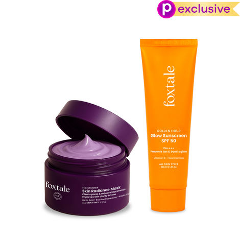 Buy Foxtale Skin Radiance Mask, With Lactic Acid, Brazilian Purple Clay And Kaolin Clay for Instant Brightness and Tighten Pore & Glow Sunscreen (12 gm + 30 ml)-Purplle