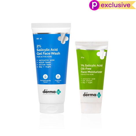 Buy The Derma Co's Targeted Active Acne Care Kit (1% Salicylic Acid Gel Face Wash (80 ml) to Unclog Pores + 1% Salicylic Acid Oil-Free Moisturizer (50 gm) | The Essential Two-Step Regimen for Treating Breakouts) Combo of 2-Purplle