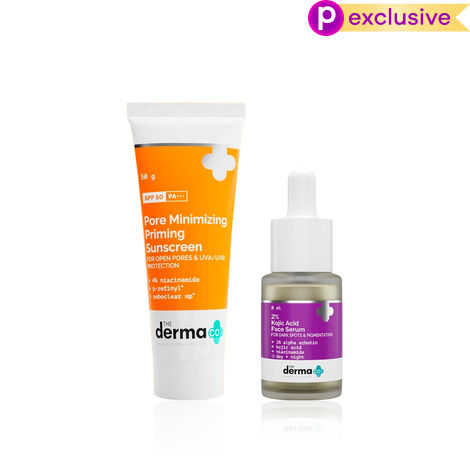 Buy The Derma Co Pigmentation Corrector & Pore Refiner Set( 2% Kojic Acid Face Serum (30 ml) to Fade Dark Spots + SPF 50 PA+++ Priming Sunscreen (50 gm) | The Complete Routine for Clear, Protected, and Smooth Skin) Combo of 2-Purplle