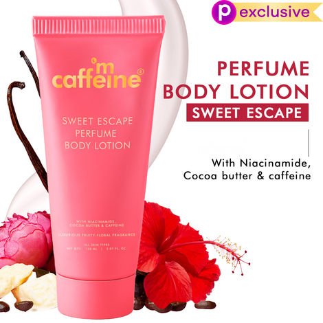 mCaffeine Sweet Escape Perfume Body Lotion with Niacinamide, Cocoa & Shea Butter | Deeply Moisturizes | Luxury Fruity-Floral Scented Lotion - 150 ml