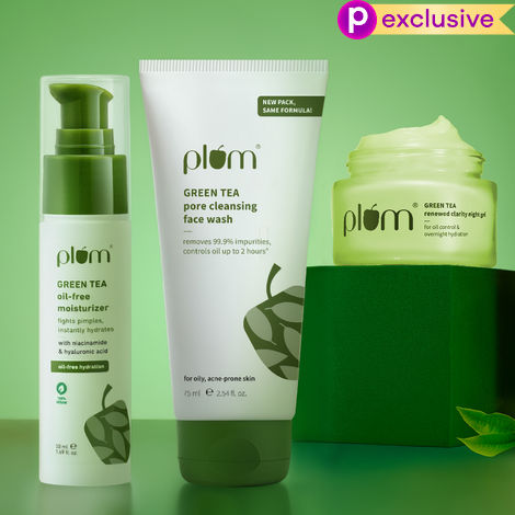 Buy Plum Green Tea AM to PM Combo of 3 - Face wash 75 ml, Moisturizer 50 ml, Night Gel 15 ml - Skincare Kit-Purplle
