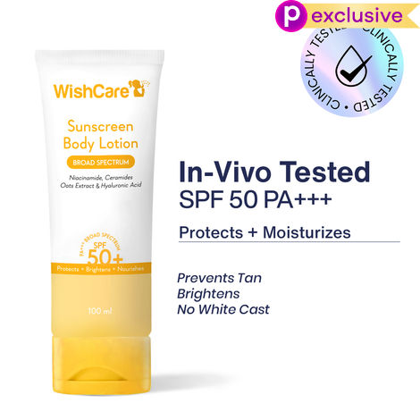 Buy WishCare Sunscreen Body Lotion SPF50 PA+++|In-Vivo Tested|Dermat Approved UVA & UVB Protection|Long Lasting & Deep Hydration with No White Cast|Prevents Tanning|For Men & Women|100 ml-Purplle