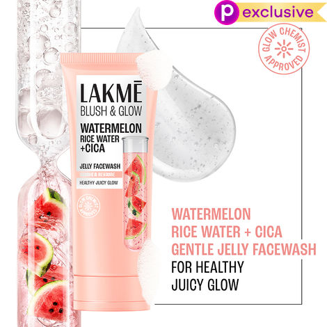 Lakme Blush & Glow Watermelon Rice Water + Cica Gentle Jelly Face Wash for All Skin Types - 100 gm | Soothes and Restores Skin Barrier for Naturally Glowing Skin | Hydrating Daily Cleanser for Men & Women