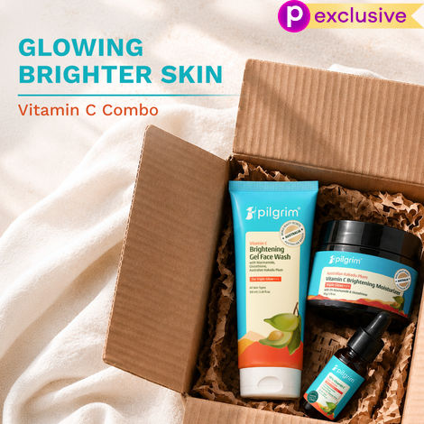 Buy Pilgrim Vitamin C Brightening CSM Skincare Kit | Bright, Glowing & Even-Toned Skin | Triple Glow+++ Combo | Face Wash (100 ml), 10% Vitamin C Serum (10 ml), Brightening Moisturizer (50 gm) Combo of 3-Purplle