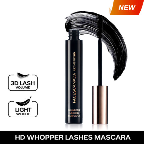 Buy FACES CANADA Ultime Pro HD Whopper Lashes Mascara - Black, 12 ml | Long Lasting | Waterproof | Intense Volume | Hour-Shaped Brush | Lengthens Curls | Darker, Denser, Dramatic Lashes-Purplle