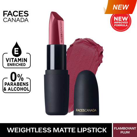 Buy Faces Canada Weightless Matte Lipstick |Jojoba and Almond Oil enriched| Highly pigmented | Smooth One Stroke Weightless Color | Keeps Lips Moisturized | Shade - Flamboyant Plum 4g-Purplle