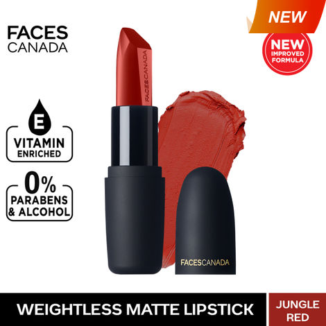 Buy Faces Canada Weightless Matte Lipstick |Jojoba and Almond Oil enriched| Highly pigmented | Smooth One Stroke Weightless Color | Keeps Lips Moisturized | Shade - Jungle Red 4g-Purplle