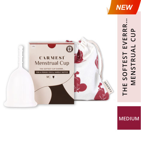 Buy Carmesi Reusable Menstrual Cup for Women - Medium - Softest Cup Everrr - Made in Europe - FDA & Gynecologist Approved - Rash-Free - With Free Pouch, White-Purplle