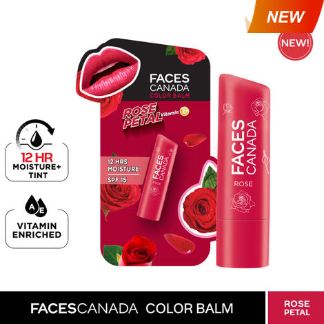 Buy Faces Canada Color Balm | 12Hr Moisture For Dry, Chapped Lips | Vitamin E | Spf 15| Rose Petal Rose 03 (4.5 G)-Purplle