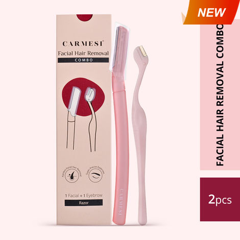 Carmesi Women's Facial Hair Removal Combo | Pack of 1 Facial Razor & 1 Eyebrow Razor | Instant & Painless Hair Removal | Eyebrows, Upper Lip, Peach Fuzz, Sideburn, Forehead