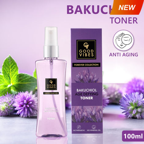 Buy Good Vibes Bakuchiol Age Defying Toner | Forever Collection | Anti- Ageing, Skin tightening | Vegan, No Parabens, No Sulphates, No Mineral Oil, No Silicones, No Animal Testing (100 ml)-Purplle