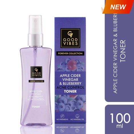 Buy Good Vibes Apple Cider Vinegar & Blueberry Anti Acne Toner | Forever Collection | Control sebum, Pore tightening| Vegan, No Parabens, No Sulphates, No Mineral Oil, No Silicones, No Animal Testing (100 ml)-Purplle