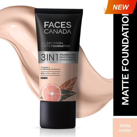 Buy Faces Canada All Day Hydra Matte Foundation I 3 in 1 Matte Foundation + Moisturizer + SPF 30I 24 HR Aloe Hydration & Vitamin C |Rose Ivory 011 25 ml-Purplle