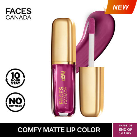 Buy FACES CANADA Comfy Matte Liquid Lipstick - End Of Story 03, 1.2 ml | Comfortable 10HR Longstay | Intense Matte Color | Almond Oil & Vitamin E Infused | Super Smooth | No Dryness | No Alcohol-Purplle