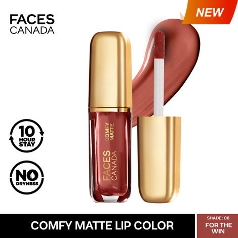 Buy FACES CANADA Comfy Matte Liquid Lipstick - For The Win 08, 1.2 ml | Comfortable 10HR Longstay | Intense Matte Color | Almond Oil & Vitamin E Infused | Super Smooth | No Dryness | No Alcohol-Purplle