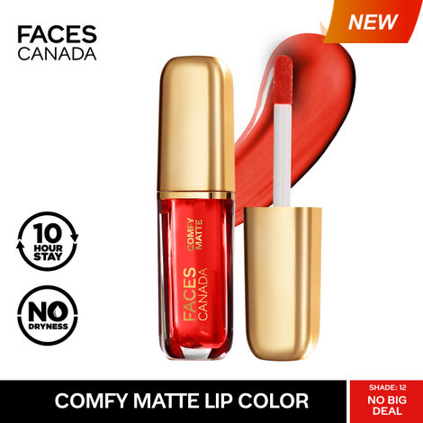 Buy FACES CANADA Comfy Matte Liquid Lipstick - No Big Deal 12, 1.2 ml | Comfortable 10HR Longstay | Intense Matte Color | Almond Oil & Vitamin E Infused | Super Smooth | No Dryness | No Alcohol-Purplle