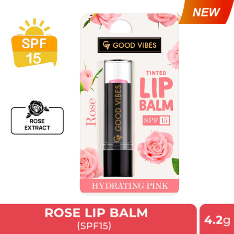 Buy Good Vibes Rose Hydrating Pink Tinted Lip Balm SPF 15 | Hydrating, soft and light | Vegan, No Parabens, No Sulphates, No Mineral Oil, No Animal Testing, No Silicones (4.2 g)-Purplle
