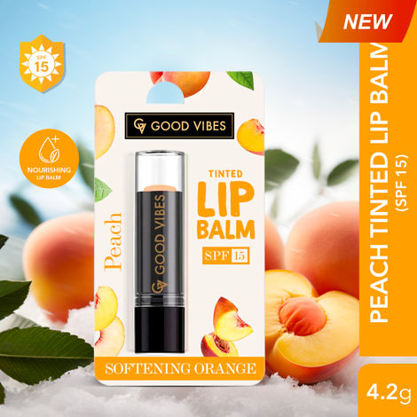 Buy Good Vibes Peach Softening Orange Tinted Lip Balm SPF 15 | Nourishes, Repairs | Vegan, No Parabens, No Sulphates, No Mineral Oil, No Animal Testing, No Silicones (4.2 g)-Purplle