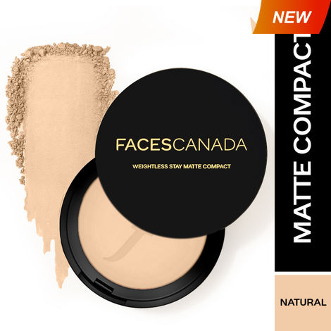 FACES CANADA Weightless Stay Matte Finish Compact Powder - Natural 02, 9 gm | SPF 20 | Non Oily Matte Look | Evens Out Complexion | Prevents Acne | Blends Effortlessly | Pressed Powder For All Skin Types